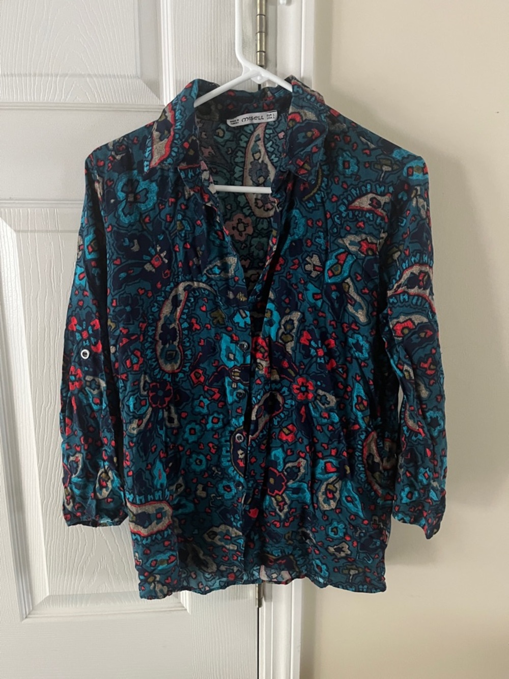 Charles by Charles David Teal Paisley Button-Front Blouse